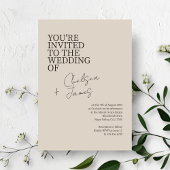 Beige Taupe | Chic Script Minimalistisch Wedding Einladung