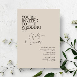 Beige Taupe | Chic Script Minimalistisch Wedding Einladung