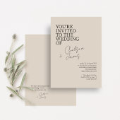 Beige Taupe | Chic Script Minimalistisch Wedding Einladung