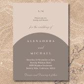 Beige Taupe Monogram Minimalistisch Japandi Weddin Einladung