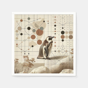 Beige Taupe Pinguin in Geometrie Muster und Natur Serviette