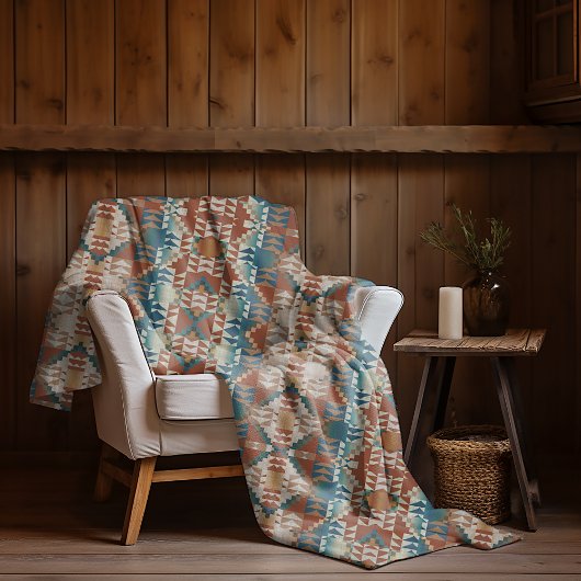 Beige Taupe Red Brown Aquamarin Blue Tribal Art Mu Fleecedecke