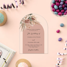 Beige taupe Rose Pampas Bogen klare Hochzeit Acryleinladungen