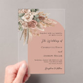 Beige taupe Rose Pampas Bogen klare Hochzeit Acryleinladungen (Insitu (Handheld))