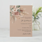 Beige Taupe Rose Pampas Grün Luxus Hochzeit Einladung (Stehend Vorderseite)