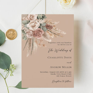Beige Taupe Rose Pampas Grün Luxus Hochzeit Einladung