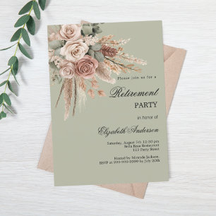 Beige taupe Rose Pampas grünes PensionierungsParty Einladung