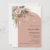 Beige taupe roses pampas arch ivory Confirmation Einladung (Vorderseite)