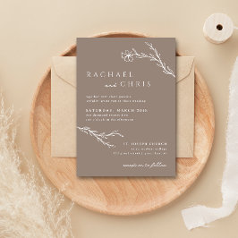 Beige Taupe Simple Modern Boho Floral Botanisch Einladung