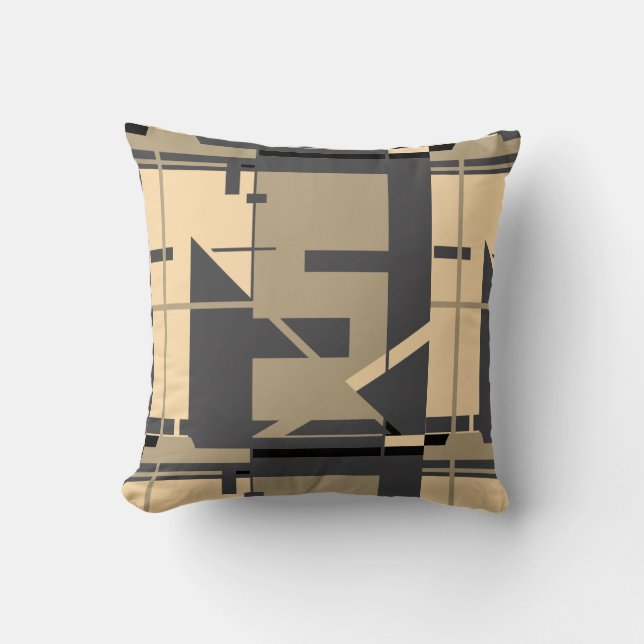 Beige Taupe über geometrisches Abstract Design Kissen (Vorderseite)