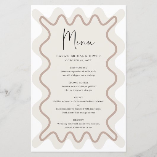 Beige Taupe Wavy Border Menükarte (Vorderseite)