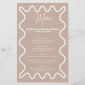 Beige Taupe Wavy Border Menükarte mit Namen (Vorderseite)