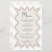 Beige Taupe Wavy Border Menükarte mit Namen (Vorne/Hinten)