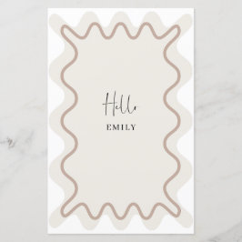 Beige Taupe Wavy Border Menükarte mit Namen