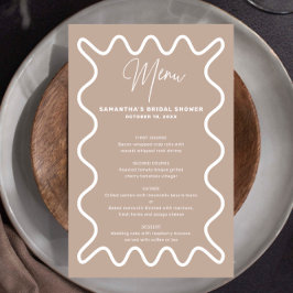 Beige Taupe Wavy Border Menükarte mit Namen
