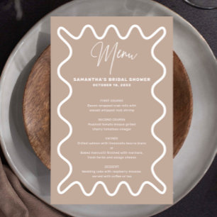 Beige Taupe Wavy Border Menükarte mit Namen