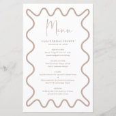 Beige Taupe Wavy Border Menükarte mit Namen (Vorderseite)