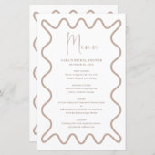 Beige Taupe Wavy Border Menükarte mit Namen (Vorne/Hinten)
