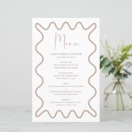 Beige Taupe Wavy Border Menükarte mit Namen
