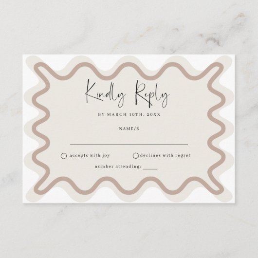 Beige Taupe Wavy Border RSVP Card Begleitkarte (Vorderseite)