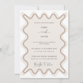 Beige Taupe Wavy Border Wedding Einladung (Vorderseite)
