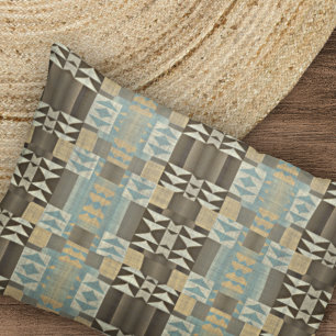 Beige Teal Blue Green Taupe Brown Tribal Pattern Kissenbezug