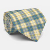 Beige & Teal Plaid Pattern Necktie Tie Krawatte (Gerollt)
