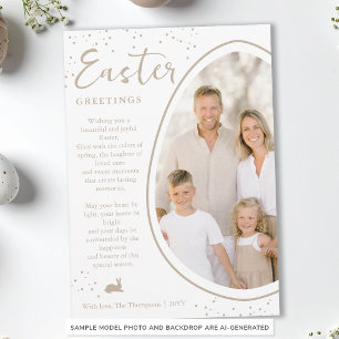 Beige teilweise beschnittenes Ei-Foto und Osterhas Karte