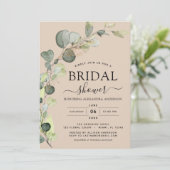 Beige Terracotta Brautparty QR Code Eucalyptus Einladung (Stehend Vorderseite)