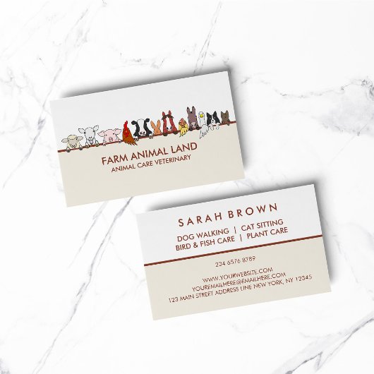 Beige Terracotta Farm Animal Veterinary pet Visitenkarte