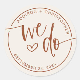 Beige Terracotta Wir machen Hochzeiten Umschlag Au Runder Aufkleber