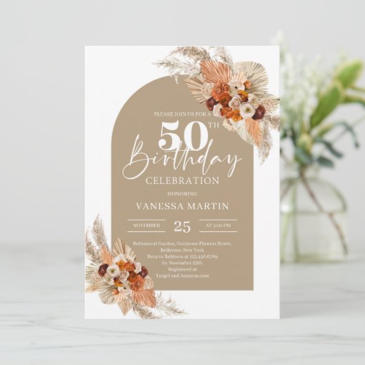 Beige Terrakotta-Granate Einladung (Stehend Vorderseite)