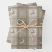 Beige Texture Plaid With Deer Stylish Christmas Geschenkpapier Set (Beispiel)
