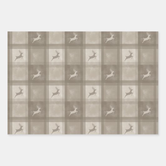 Beige Texture Plaid With Deer Stylish Christmas Geschenkpapier Set (Vorderseite)