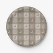 Beige Texture Plaid With Reindeer Christmas Pappteller (Vorderseite)