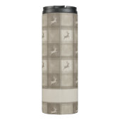 Beige Textured Reindeer Plaid Pattern Christmas Thermosbecher (Rückseite)