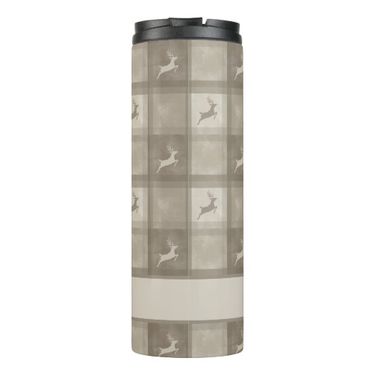 Beige Textured Reindeer Plaid Pattern Christmas Thermosbecher (Rückseite)