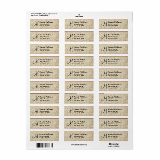 Beige Texturierte Monogramm M-Adressenaufschrift (Vorne)