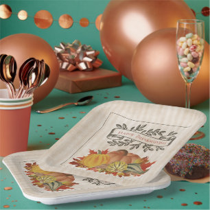 Beige Thanksgiving-Kürbisse und -Kürbisgewächse Pappteller