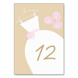 Beige Tischkarte Hochzeitsgown Pink Tischnummer