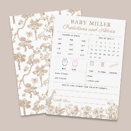 Beige Toile Baby Shower Predictions Advice Card Einladung