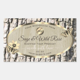 Beige Tree Bark Gold Frame Produktmarken Logo hinz Rechteckiger Aufkleber