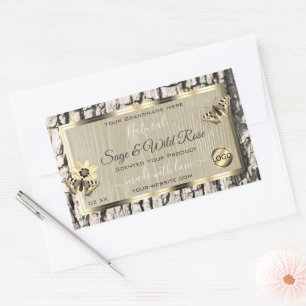 Beige Tree Bark Gold Frame Produktmarken Logo hinz Rechteckiger Aufkleber