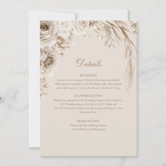 Beige trockene Blume und Details zur Hochzeit von Einladung (Vorderseite)