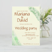 Beige, tropische Hochzeitsreise mit grüner Palme Einladung (Stehend Vorderseite)