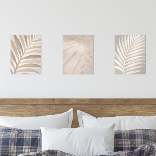 Beige Tropisches Leaf Set - Japandi Art (Schlafzimmer)