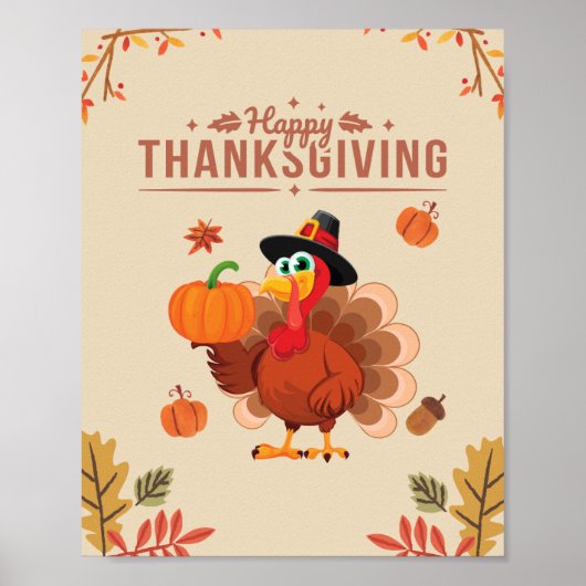 Beige Turkey Happy Thanksgiving Poster (Vorne)