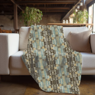 Beige Türkis Blau Grün Taupe Braun Stammesmuster Fleecedecke