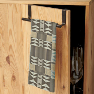 Beige Türkis Blau Grün Taupe Braun Stammesmuster Geschirrtuch