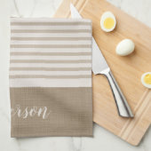 Beige Türkische Streifen Monogram | Bauernhof Küchentuch (Viertel Falte)